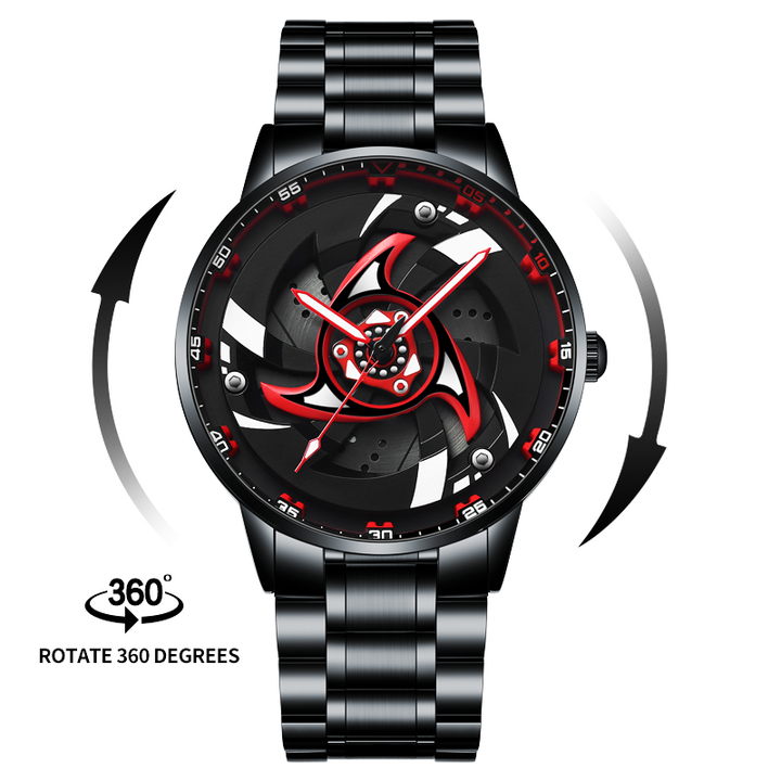 Anime-inspired Babusar Itachi Uchiha Sharingan wristwatch worn on wrist, minimalist stainless steel design