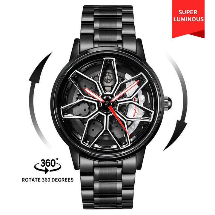 Babusar Lambo Revuelto white spinning Lamborghini watch with sleek stainless steel case