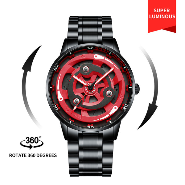 Babusar Naruto Madara spinning car wheel watch with stainless steel strap
