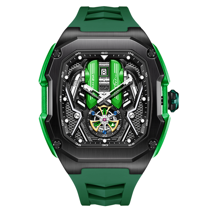 Babusar SVJ V12 Engine Watch Green Veneno Edition Front View