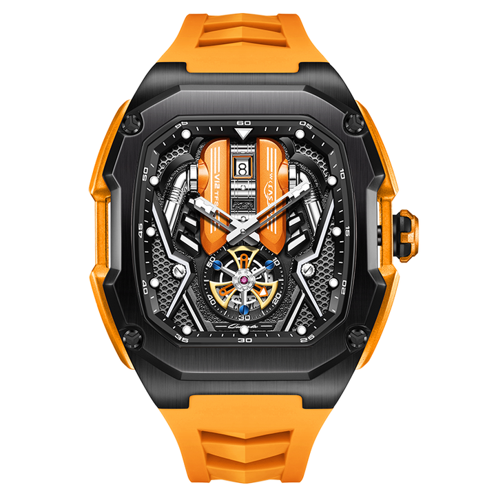 Babusar SVJ V12 Engine Watch Orange Inferno Edition Front View